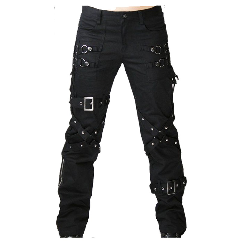 Men Gothic Trouser Black Chrome Trousers Punk Rock Studs Metal And Chain Trouser